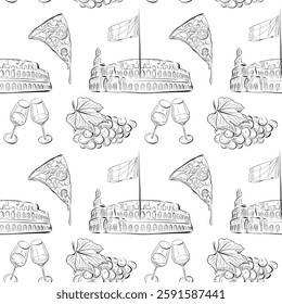 vector seamless pattern line art elements - food, cuisine