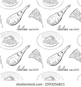 vector seamless pattern line art elements - food, cuisine