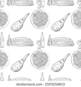 vector seamless pattern line art elements - food, cuisine