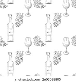 vector seamless pattern line art elements - food, cuisine