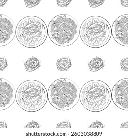 vector seamless pattern line art elements - food, cuisine