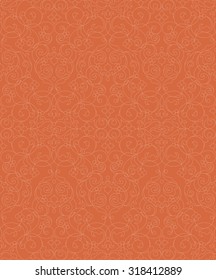 Vector seamless pattern with line art ornament. Orange vintage element for design in Eastern style. Ornamental lace tracery. Ornate floral decor for wallpaper. Endless texture. Outline pattern fill.