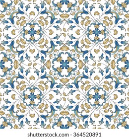 Vector seamless pattern with line art ornament. Ornate floral decor for wallpaper.