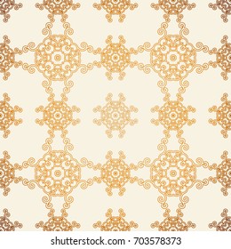 Vector seamless pattern with line art ornament and golden gradient . Retro background for design in vintage style. Ornamental lace. Ornate floral decor for wallpaper. Endless texture. 