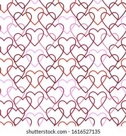 Vector seamless pattern line colorful lovely HEARTS pink and red colors for valentines day love decoration card package