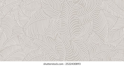 Padrão sem emenda vetorial com folhas de desenho de linha. Deixa O Plano De Fundo Minimalista De Ramificação Linear. Deixa A Ilustração Linear De Ramificações. Ornamento Botânico Minimalista