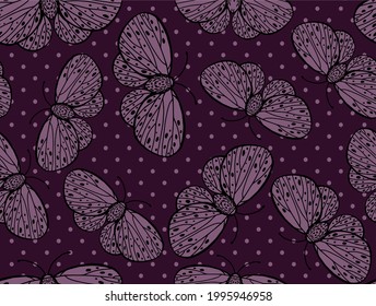 
Vector seamless pattern with line drawn butterflies with beautiful wings. Texture and background with insects for prints on paper and fabric