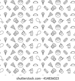 Vector seamless pattern. Line fast food for menu, cafes, restaurants, bars