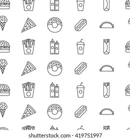 Vector seamless pattern. Line fast food for menu, cafes, restaurants, bars