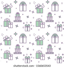 Vector seamless pattern with line gift boxes