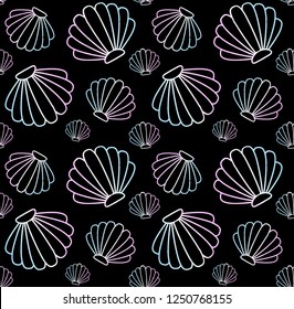 Vector seamless pattern of line holographic shell isolated on black 