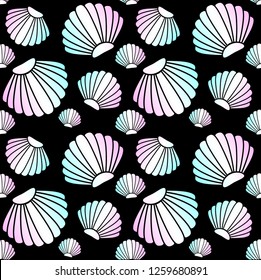 Vector seamless pattern of line holographic shell isolated on black 