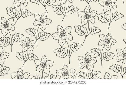 Vector seamless pattern with line simple flowers