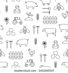 : Vector seamless pattern with linear agriculture icons.