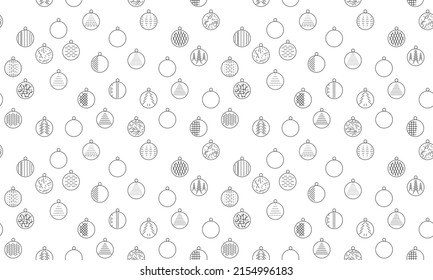 Vector seamless pattern of linear Christmas tree balls with an abstract pattern