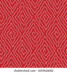 Vector seamless pattern with linear crooked rhombuses.Modern stylish texture.Red and white