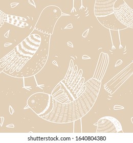 vector seamless pattern. linear drawing of funny birds. sutable for background