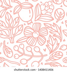 vector seamless pattern with linear floral doodles