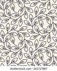 Vector seamless pattern with linear floral elements. Stylized leaves form modern background with eco and bio direction. Contemporary graphic design.