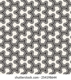 Vector seamless pattern. Linear graphic design. Decorative geometric grid. Regular background with shamrocks