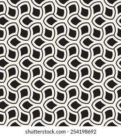 Vector seamless pattern. Linear graphic design. Decorative geometric mono line grid. Regular linear background with filled petals inside. Minimalist simple ornament