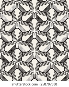 Vector seamless pattern. Linear graphic design. Decorative geometric grid. Regular background with symmetrical trefoils