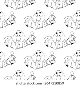 Padrão de vetor sem emenda com imagem linear de tamanduá pigmeu em fundo branco.