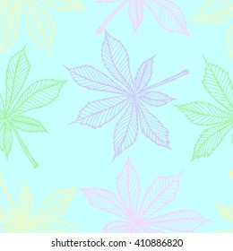 Vector seamless pattern - linear leaves of chestnut. outline chestnut's leaves in drawing style