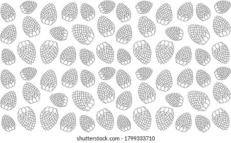 Vector seamless pattern, linear pinecones, isolated on white background. Nature concept for textile or wrapping paper print