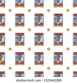 Vector seamless pattern in linear style. Kitchen electric appliances for cooking. The process of making American coffee in a coffee machine coffee maker.