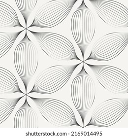 Vector seamless pattern. linear stylish background. Stylised monochrome of flower and leaves. Can be used as swatch for illustrator. Pattern is on swatches panel