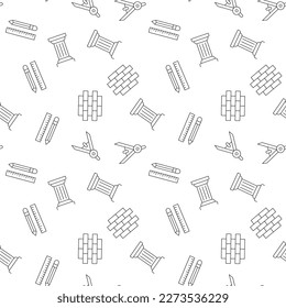 Vector seamless pattern of liner, pencil, brick wall, column made of various element