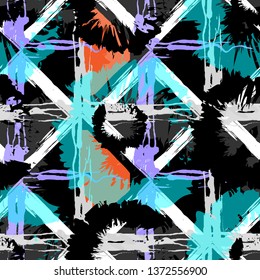 Vector seamless pattern with lines, abstract elements, stains and spots.