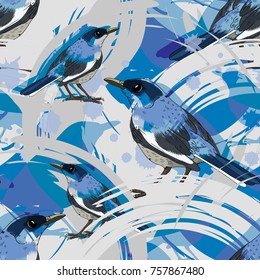 Vector seamless pattern with lines and birds 5