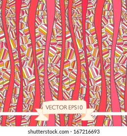 Vector seamless pattern with lines and circles. It can be used both in vertical and horizontal way. Endless background.
