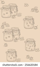 Vector seamless pattern, lines design. Monochrome illustration, cute background. Vintage pattern. Endless fruit background.