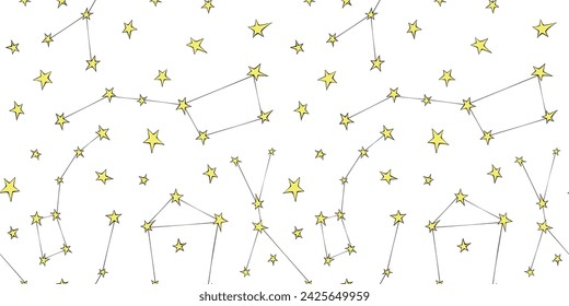 Vector seamless pattern of lines different constellations on white background. Astronomy, space texture, design. Star chart, map