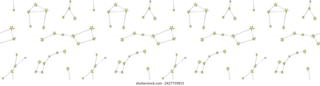 Vector seamless pattern of lines different constellations on white background. Astronomy, space texture, design. Star chart, map