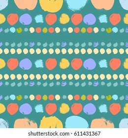 Vector seamless pattern with lines made of circle brush strokes. Colorful doodle design. Grunge background. Abstract hand drawn illustration.