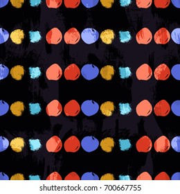 Vector seamless pattern with lines made of circles. Colorful doodle wallpaper. Abstract hand drawn design. Good for web, print and wrapping paper. Polka dot