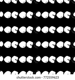 Vector seamless pattern with lines made of circles. Black and white doodle. Grunge background. Abstract hand drawn illustration.