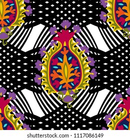 Vector seamless pattern with lines and pomegranate. 1