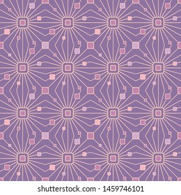 Vector seamless pattern with lines and squares, rays and glares. Retro abstract geometric ornament for textile, prints, wallpaper, wrapping paper, web etc.