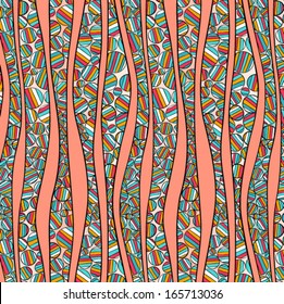 Vector seamless pattern with lines and waves. It can be used both in vertical and horizontal way. Endless background.