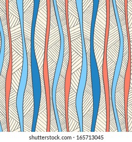 Vector seamless pattern with lines and waves. It can be used both in vertical and horizontal way. Endless background.