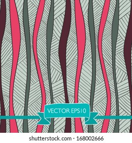 Vector seamless pattern with lines and waves. It can be used both in vertical and horizontal way. Endless background.