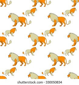 Vector seamless pattern with lions on white background
