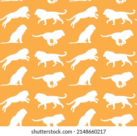 Vector seamless pattern of lions silhouette isolated on yellow background