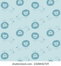 Vector seamless pattern with lion.Tropical jungle cartoon creatures.Pastel animals background.Cute natural pattern for fabric, childrens clothing,textiles,wrapping paper.