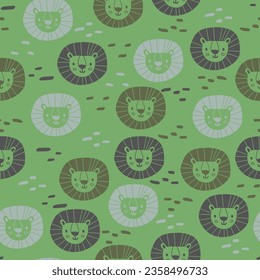Vector seamless pattern with lion.Tropical jungle cartoon creatures.Pastel animals background.Cute natural pattern for fabric, childrens clothing,textiles,wrapping paper.